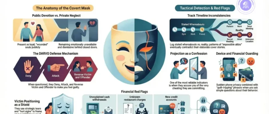How to Catch a Covert Narcissist Cheating (9 Proven Methods That Actually Work) 4 Complete guide showing how to catch a covert narcissist cheating using DARVO and red flag detection by Som Dutt from Embrace Inner Chaos
