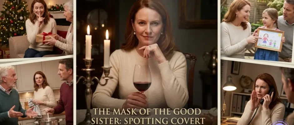 Covert Narcissist Sister Blame Shifting: How She Makes Everything Your Fault 4 Covert narcissist sister wearing caring mask at family gatherings while secretly manipulating by Som Dutt from Embrace Inner Chaos
